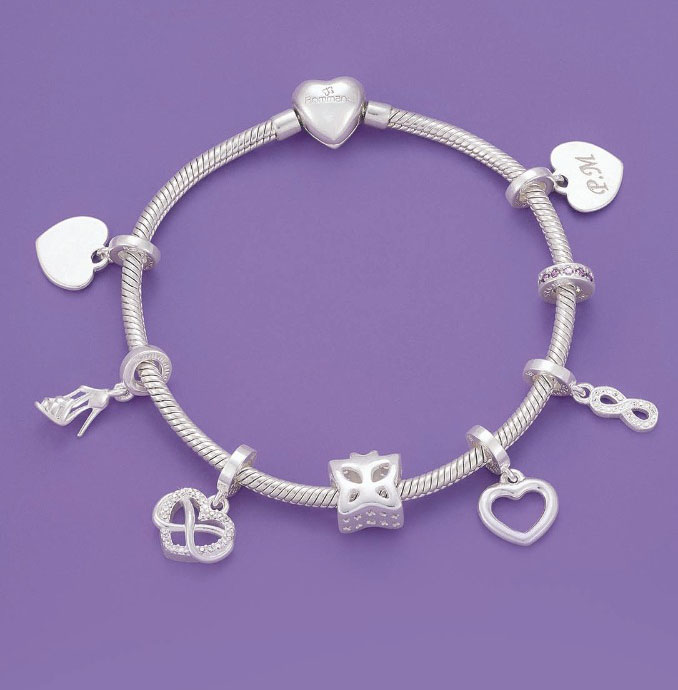 Pulseira berloque com charms em prata