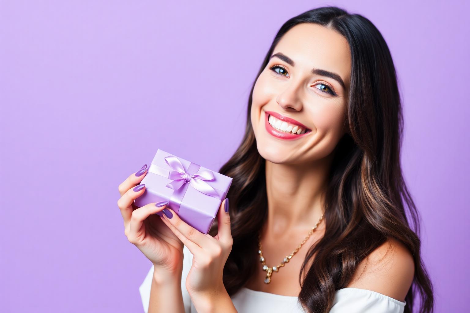 Mulher feliz com presente Rommanel